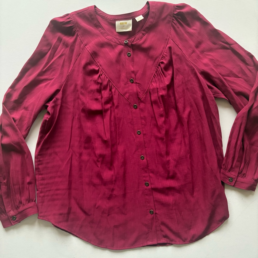 Anthropologie • Maeve Wine long sleeve button down blouse with V-Yolk size Large